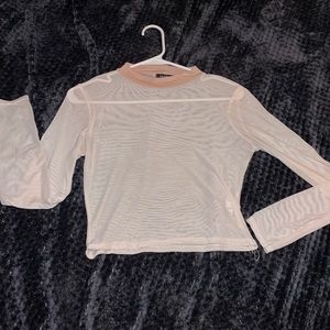 Mesh Long Sleeve Pink Crop Top